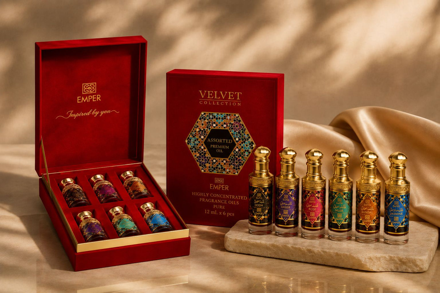Velvet Collection Red Box Unisex Highly Concentrated Fragrance Oil Set, 6 x 12ml