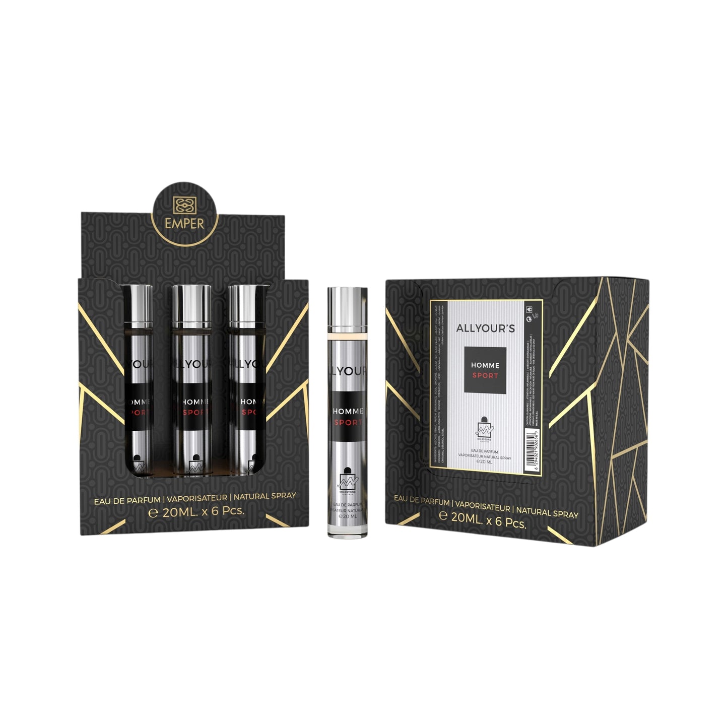 MILESTONE All Yours Homme Sport Eau De Parfum 5x 20ml Plus 1 Free Tester