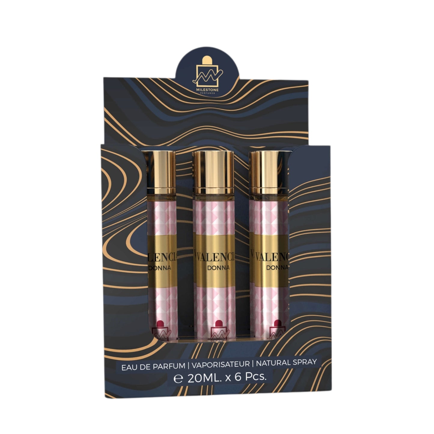 Milestone Valencia Donna Eau de Parfum — Retail & Wholesale Pack 5 x 20 ml + 1 Free Tester | Premium Fragrance for Retailers and Corporate Buyers