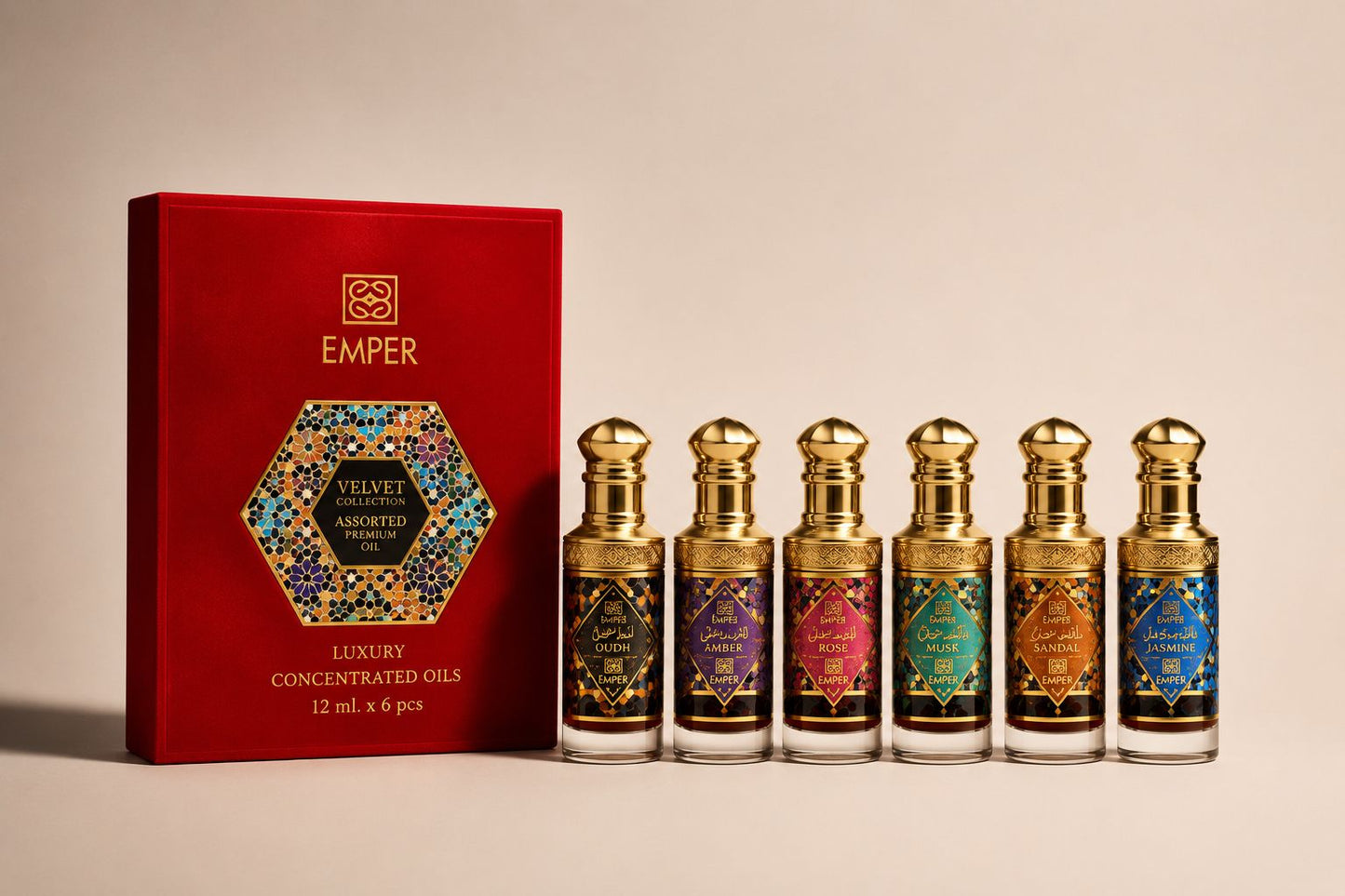 Velvet Collection Red Box Unisex Highly Concentrated Fragrance Oil Set, 6 x 12ml